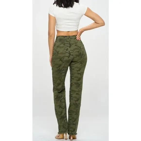 Aphrodite Crossover High Waisted Distressed Loose Camo Green Jeans Women Sz 9/29 - Picture 3 of 14